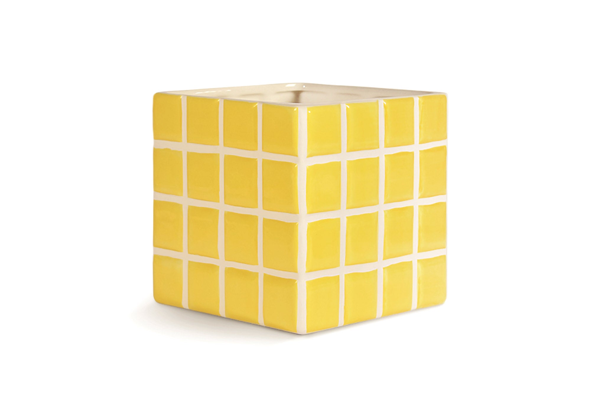 タイルデザインのフラワーベース/花瓶 TILE イエロー 高さ14cm タイルデザインのフラワーベース/花瓶 TILE イエロー 高さ14cm