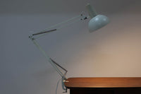 デンマークより買い付けたLouis Poulsen社製のデスクランプです。現行品では販売されていない希少なモデルで、シンプルながら機能的なデザインが特徴です。クランプタイプのため、置く場所を選ばず使用可能。最大板厚5cmまでの場所に取り付けることができるため、デスクやテーブルにしっかり固定してお使いいただけます。アーム部分は可動式で、光の角度を自由に調整できる設計になっており、デスクワークや読書、細かい作業にも最適です。ビンテージ品ならではの風合いが魅力的で、使い込まれたスチールの質感が独特の味わいを醸し出しています。