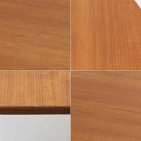 CJ Rosengaarden社によるエクステンションダイニングテーブルは、長方形の本体に両側バタフライ式の半円天板と中央拡張板2枚を備え、最大で8人がゆったりと囲める広さに対応します。温かみのあるチーク材と美しい木目、滑らかな金属レールによる開閉構造が魅力で、シーンに応じて柔軟に使える北欧ビンテージ家具の実用的な一台です。