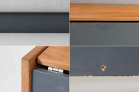 デンマークを代表する家具デザイナー、ハンス・J・ウェグナーによるデザインのデイベッド。シンプルで洗練されたフォルムと機能美が融合した、GATAmA社製の北欧ビンテージ家具です。フレームには経年により色味が濃くなったオーク材が使用され、優しい木の風合いが感じられる仕上がり。クッションは新しく張り替えており、快適な座り心地を提供します。背もたれ部分はスムーズに動かせる仕様で、簡単にデイベッドとして使用可能。リビングのソファとしてはもちろん、ゲスト用のベッドとしても活躍します。北欧デザインらしいミニマルで実用的な構造が特徴で、どんな空間にも馴染みやすい一台です。