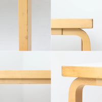 Alvar Aaltoが手掛け、Artekより製造された北欧デザインを代表するダイニングテーブルです。天板には実用性に優れたリノリウム、フレームにはバーチ材を使用し、アアルトならではの美しいLレッグ構造が軽やかな印象を与えます。無駄を削ぎ落としたシンプルなフォルムは空間に自然に溶け込み、幅182cmのゆとりあるサイズでダイニングやワークスペースにも最適です。機能美と耐久性を兼ね備えた名作として長く愛され続けており、経年による風合いも楽しめる北欧ビンテージならではの魅力を備えています。