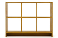 シンプルなオープンシェルフです。オープンシェルフは本棚や飾り棚として利用でき、また背面を設けないことで、お部屋の間仕切りとしても利用できます。こちらのオープンシェルフは外枠が正面に対してフラットではなく斜めになっていて、よりスタイリッシュで高級感な仕上がりになっています。キューブボックス(別売)がぴったり入ります。