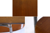 デンマークにて買い付けたチェアです。座面のチーク材合板の滑らかなラインが素敵です。チーク材とスチールの組み合わせもオシャレです。珍しいアーム付きのチェアで使い勝手も良さそうです。