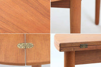 Poulm.Voltherによってデザインされたラウンドテーブルです。半円で使用する事も出来ますし、脚を引き出して天板を折り返すと円形のセンターテーブルとしてもご使用いただけます。脚部までチーク材が使用された生産数が少ないモデルです。デンマークのDesignmuseumにも記載されている希少な作品です。