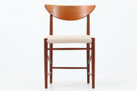 背もたれの曲面、削りだされたアーム、貫の数が特徴的な"PeterHvidt&Orlamolgaard"によってデザインされたチェアです。当時の希少なチーク材が使用されたフレームは、手作りでデンマークの名工"Soborg社"熟練の職人によって作成されています。背もたれの縁は椅子を引きやすい様に、貫の数は強度面も併せ持っています。少し大きめでゆったりとした安楽性の高い座り心地です。デスクチェアとしてはもちろんリビングに置いても素敵だと思います。