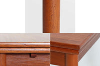 北欧より買い付けたエクステンションダイニングテーブルです。良質なチーク材の綺麗な木目が綺麗です。使用目的によって、さっと天板を広げる事が出来ますので、大変便利です。片方だけ拡張板を広げて使用可能です。