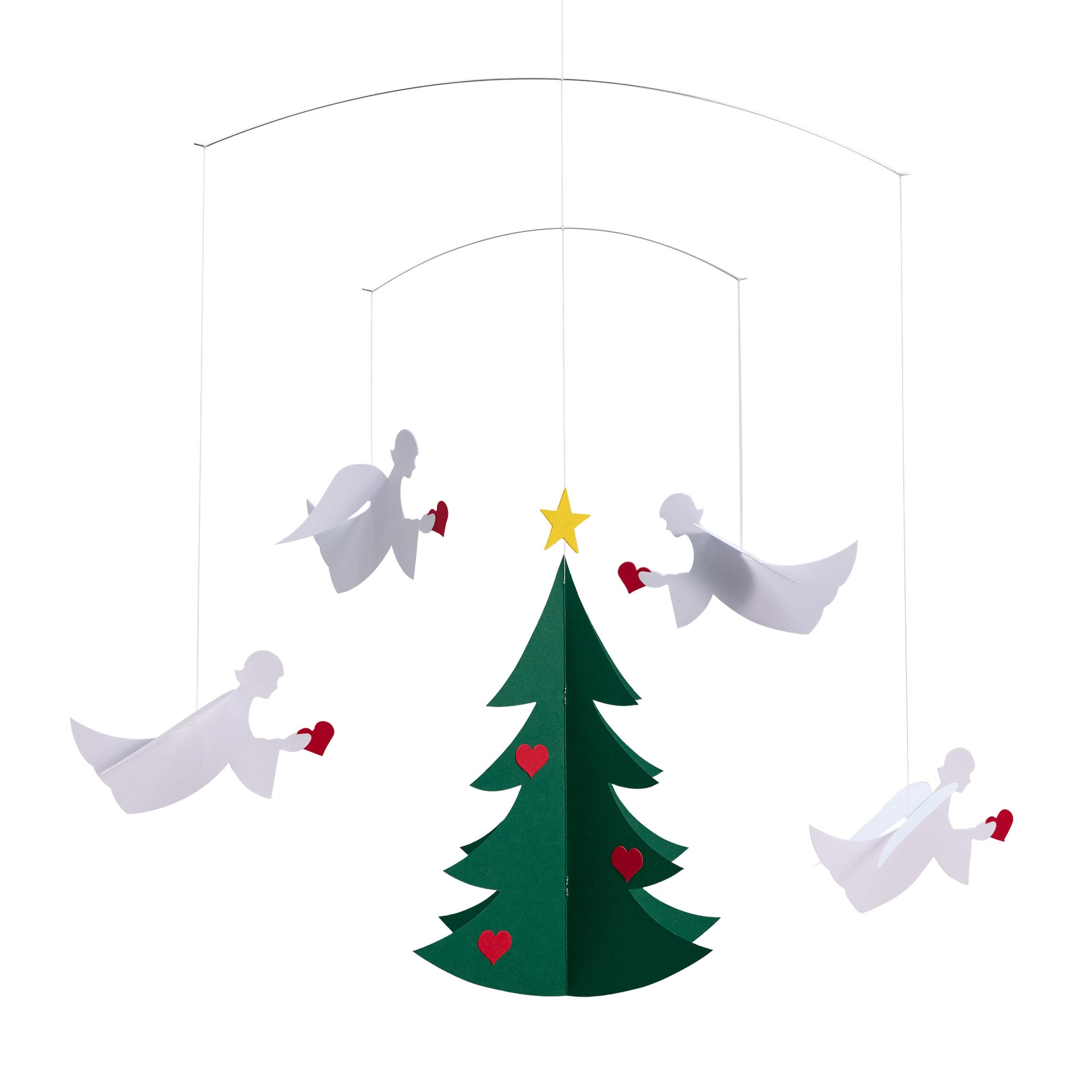 Flensted Mobiles（フレンステッド・モビール）は、1953年創業のデンマーク発・モビール専門ブランド。北欧デザインの文脈に立脚し、造形・質量配分・回転慣性を最適化して、わずかな気流でも自律的に表情を変える構成美を追求します。各パーツは重心とトルクの釣り合いを精密に設計し、静止と運動のあいだを往還する“動く彫刻”として空間に時間軸を付与。代表作「Lucky Storks」から幾何学、鳥類、気球まで多彩で、紙・ステンレス・木材の軽量構造は施工負荷が小さく、住宅・商業・ホスピタリティ・キッズ空間に適合します。現在もデンマーク国内で手作業組立・品質管理を徹底し、視覚ノイズを抑えた運動リズムが集中・鎮静・遊び心をもたらします。北欧インテリアの天井飾りや吊り下げモビールとして、リビング・子供部屋・出産祝いギフトに最適なデンマーク製の正規品です。