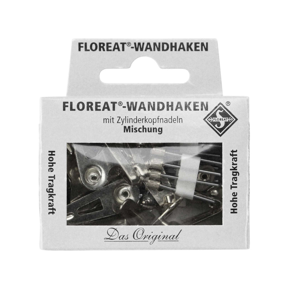 アンティークフレームなどをディスプレイする際にもよく映えるフロリートウォールフック。フックに開けられたガイド穴によって常に最適な角度に正確に打ち込むことが可能。釘頭は丈夫な真鍮製。 鋼製の釘は細く、壁には小さな穴しか残らない。取り除く際も釘頭に刻まれた溝によってペンチなどで掴んだときに滑りにくく、簡単に引き抜けるよう工夫されている。