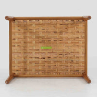 北欧デザインのスツールです。上質なチーク材フレームを丁寧に削り、シャープでスタイリッシュですが、柔らかい表情も持ち合わせたデザインに仕上げています。また、軽量ですが、しっかりとした造りになっています。座面の籐（ラタン）は上質で天然なもので細かい網目状に時間をかけて編み込まれています。使い込むほどにあめ色に変化し馴染んでくるのも天然素材の大きな魅力です。お部屋の片隅にクッションなどを添えて置いておくだけでもおしゃれです。必要なときにすっと出して使えます。複数スタッキングできるのも嬉しいです。