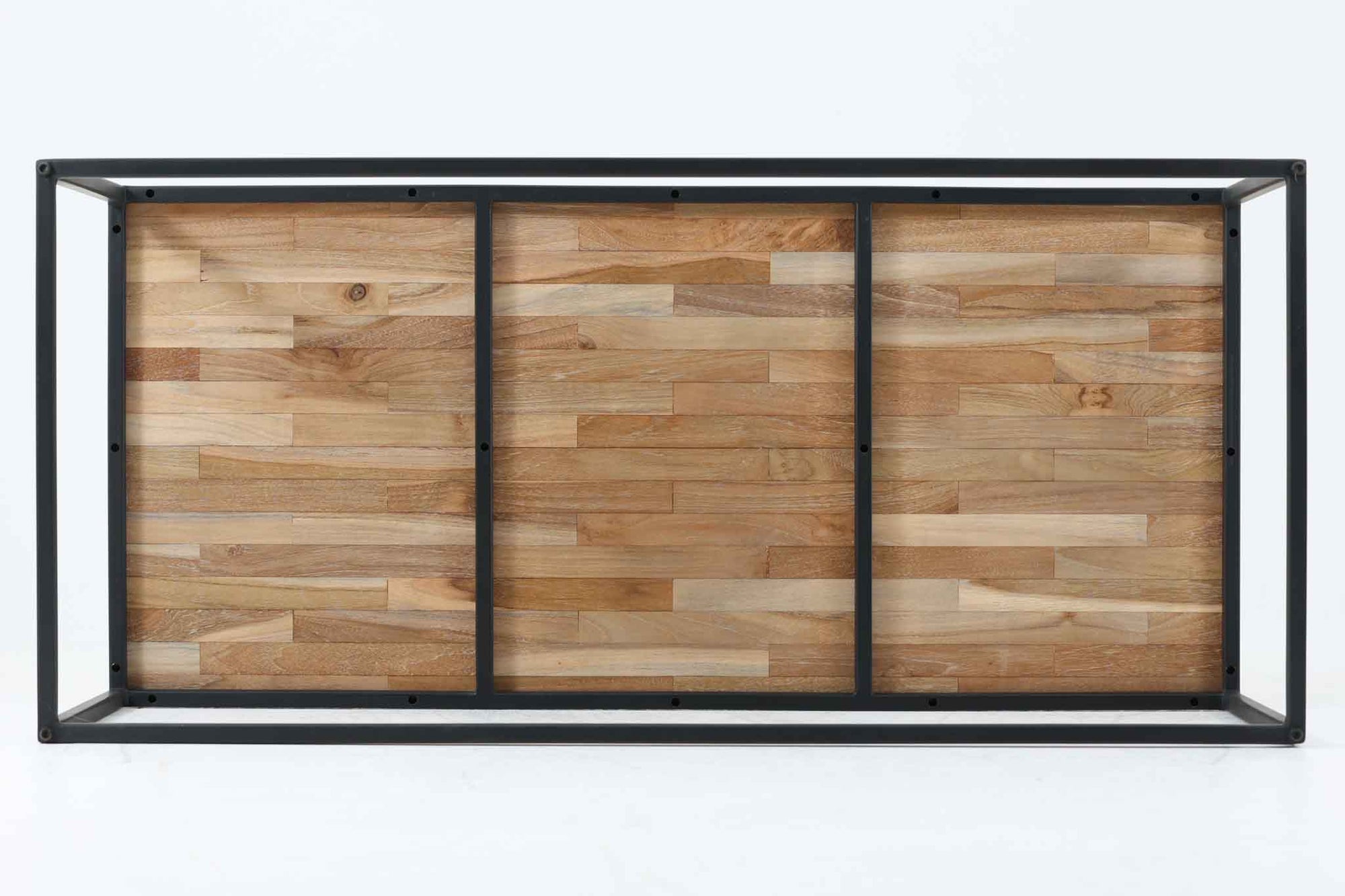 【訳ありアウトレット品】チーク材の辺材を使ったスクエアなアイアンローテーブル☆北欧インテリア CHLOROS