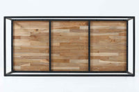 【訳ありアウトレット品】チーク材の辺材を使ったスクエアなアイアンローテーブル☆北欧インテリア CHLOROS