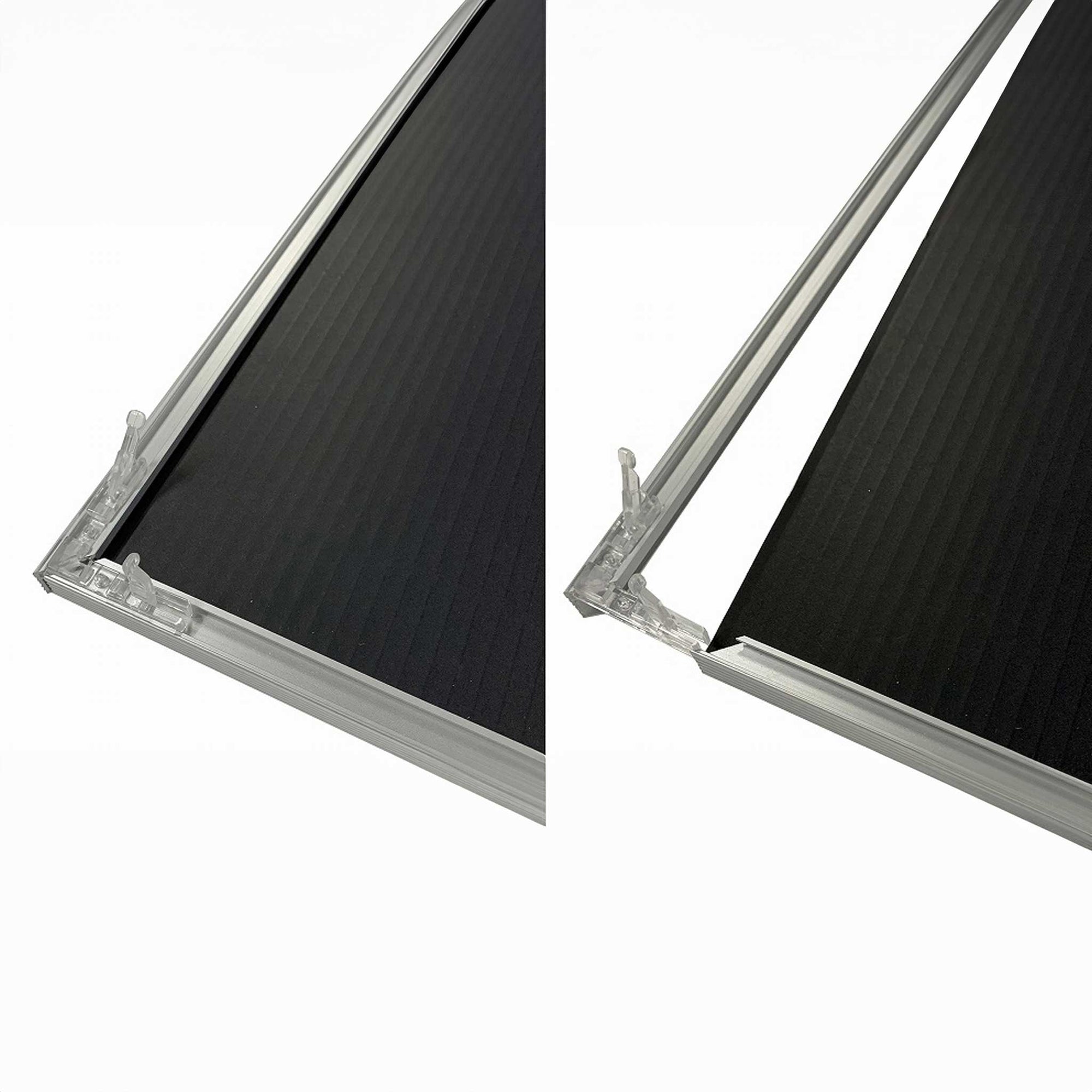 シンプルでシャープなスタイリング。軽くて丈夫なアルミフレームです。プラスチックのロックパーツで簡単に開閉可能。ポスター・写真・POPなど使用に合わせて幅広いサイズから選べます。厚み調整材が入っており、取り外す事により2mmマット紙も入り最大3mmまで対応。