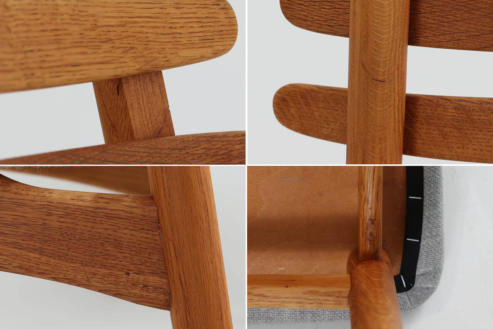 Poul m. VoltherデザインのJ48チェアです。3枚の曲木が使用された背もたれが特徴的なデザインです。現地デンマークではスタンダードアイテムで復刻もされていますが、こちらは1960年に作成されたビンテージ品です。経年により濃くなったオーク材の色味が魅力的です。