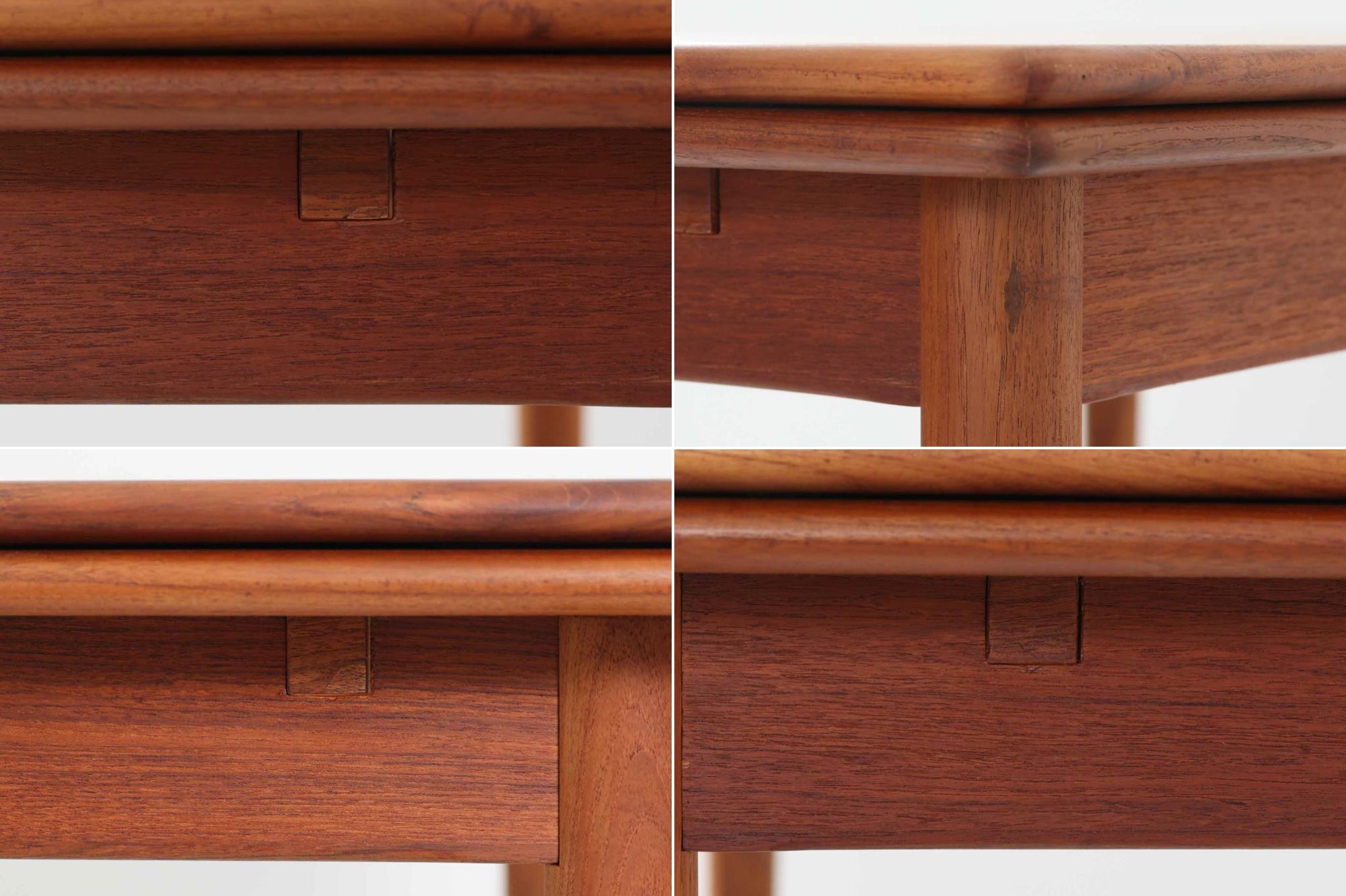 北欧より買い付けたエクステンションダイニングテーブルです。良質なチーク材が使用されており、その美しい木目が際立っています。天板は用途に応じて簡単に広げることができ、非常に便利です。また、片側のみ拡張板を広げて使用することも可能です。少し使用感が見受けられますが、価格にはその点を考慮しています。メンテナンスが施されており、全体的に綺麗な状態です。