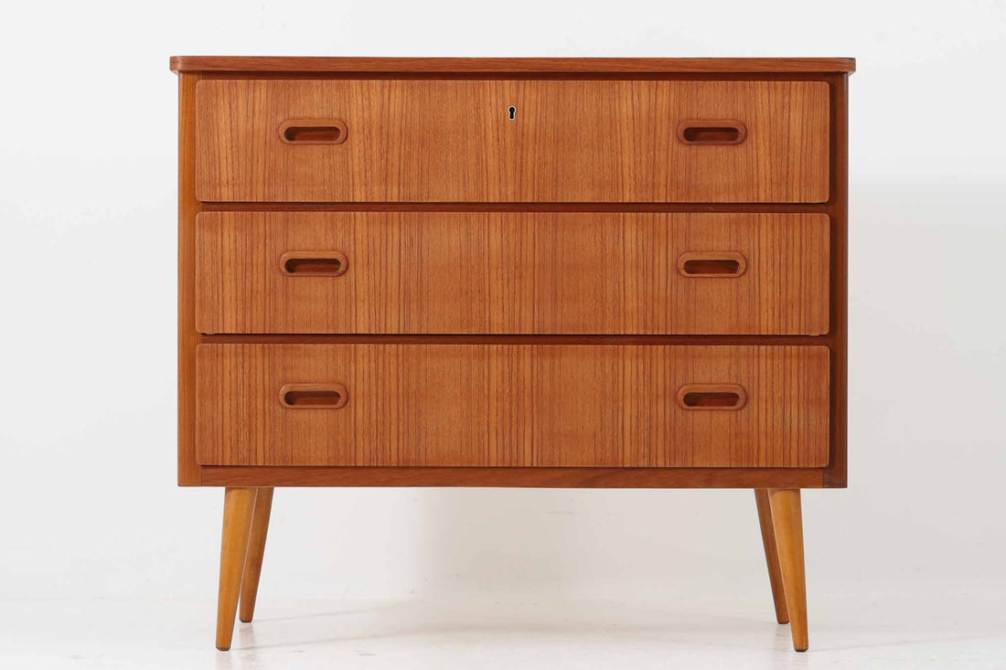 スウェーデン製 少し大きめのチェスト3段 チーク×ビーチ材 北欧家具