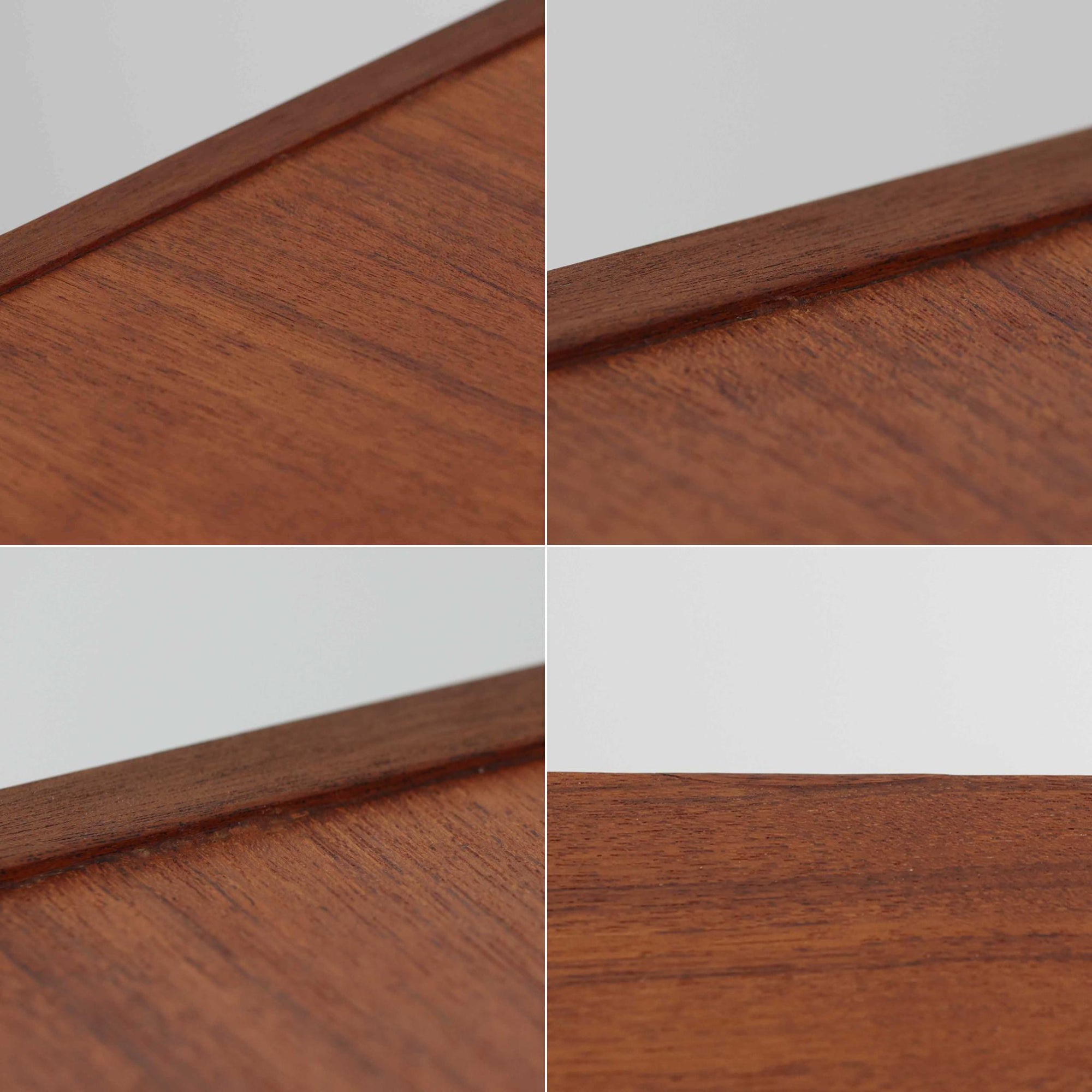 デンマーク製の収納キャビネットです。上段には観音開きの扉内に可動棚が設けられており、食器や書類をすっきりと整理できます。内部まで丁寧に仕上げられており、扉を開けてお気に入りの器やオブジェを飾る“見せる収納”としても楽しめます。扉には鍵が付属しており、大切なものを安全に保管することも可能です。下段には2杯の引き出しが備わり、小物類や日用品の収納にも便利。チーク材の豊かな木目と深みのある色合いが美しく、北欧家具らしい温もりを感じさせます。脚部のテーパー形状が全体を軽やかに見せ、シンプルながら上質な存在感を放つ一台です。