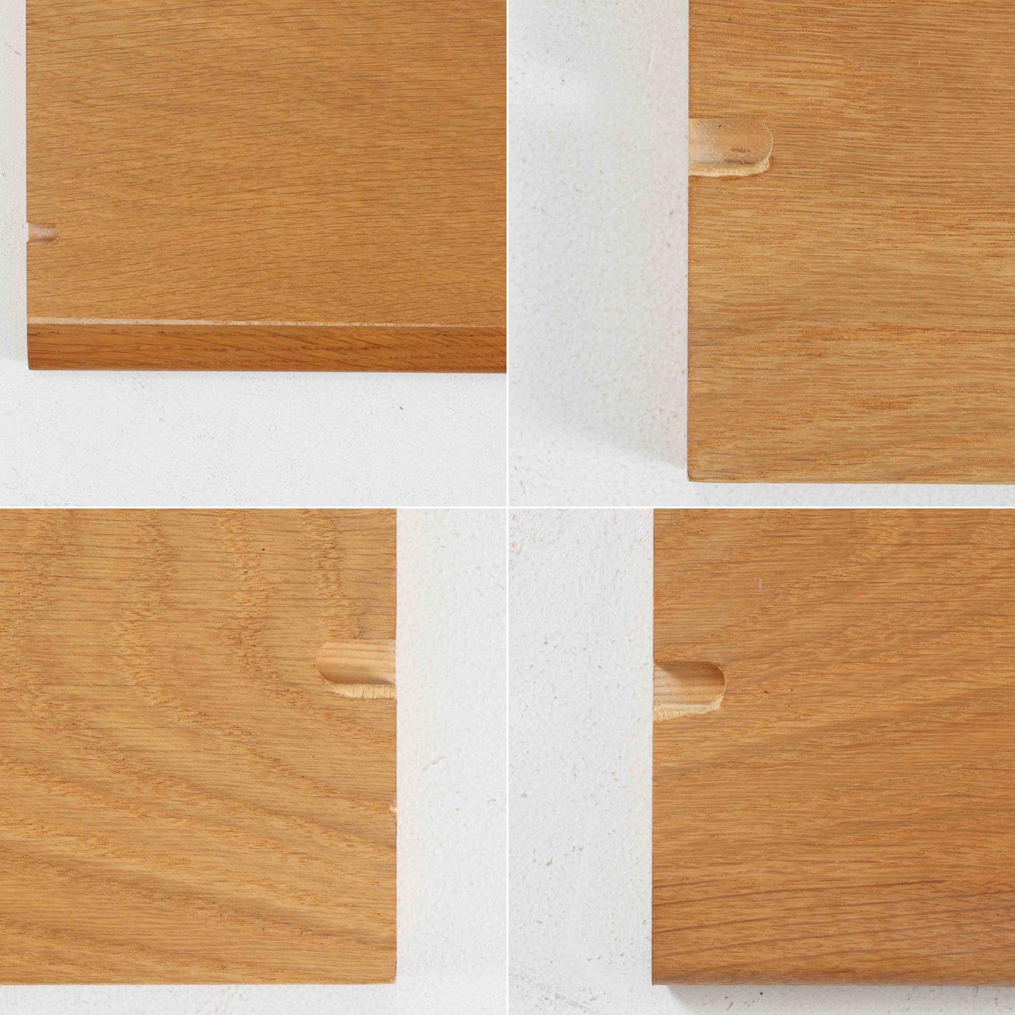 Hans J. Wegner（ハンス・J・ウェグナー）によるデザインで、Ry Mobler社から発表されたブックシェルフ「RY8」です。オーク材を用いたナチュラルな風合いと端正なラインが美しく、ウェグナーらしい機能美を感じさせます。通常モデルでは1枚が固定棚で他は可動棚となっていますが、本品は全ての棚板が取り外し可能な希少タイプで、用途に応じて高さを自在に調整できます。背面には製造年月のスタンプが残り、当時のクラフトマンシップを今に伝えています。書籍収納はもちろん、リビングやオフィスのディスプレイシェルフとしても活躍する一台です。