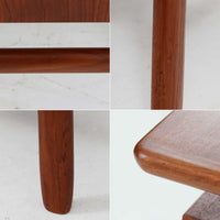 Omann Jun（オーマン・ユン）によるデザインで、同社から製造された両袖デスク「Model 75」です。チーク材の温かみある木目と、滑らかなエッジを描く天板ラインが美しく、北欧家具らしい上質な佇まいを感じさせます。左右に3段ずつ備えた引き出しは、実用性に優れながらも取手のデザインがアクセントとなっており、職人の細やかな技術が光ります。背面にも収納スペースが設けられており、空間の中央に置いても絵になる仕上がりです。ワークスペースや書斎に品格を添える、北欧ビンテージの名品デスクです。