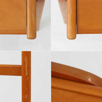 Henning Kjaernulfがデザインし、Soro Stolefabrikにより製造されたダイニングチェア。ビーチ材を用いた軽快なフォルムに、緩やかにカーブした背もたれと成形された座面を組み合わせ、快適な座り心地と美しい意匠を両立しています。スタッキング可能な実用性も備え、必要に応じて省スペースで収納できる点も魅力。北欧デザインらしい機能美と、ビンテージならではの味わい深い木の風合いを楽しめる一脚です。