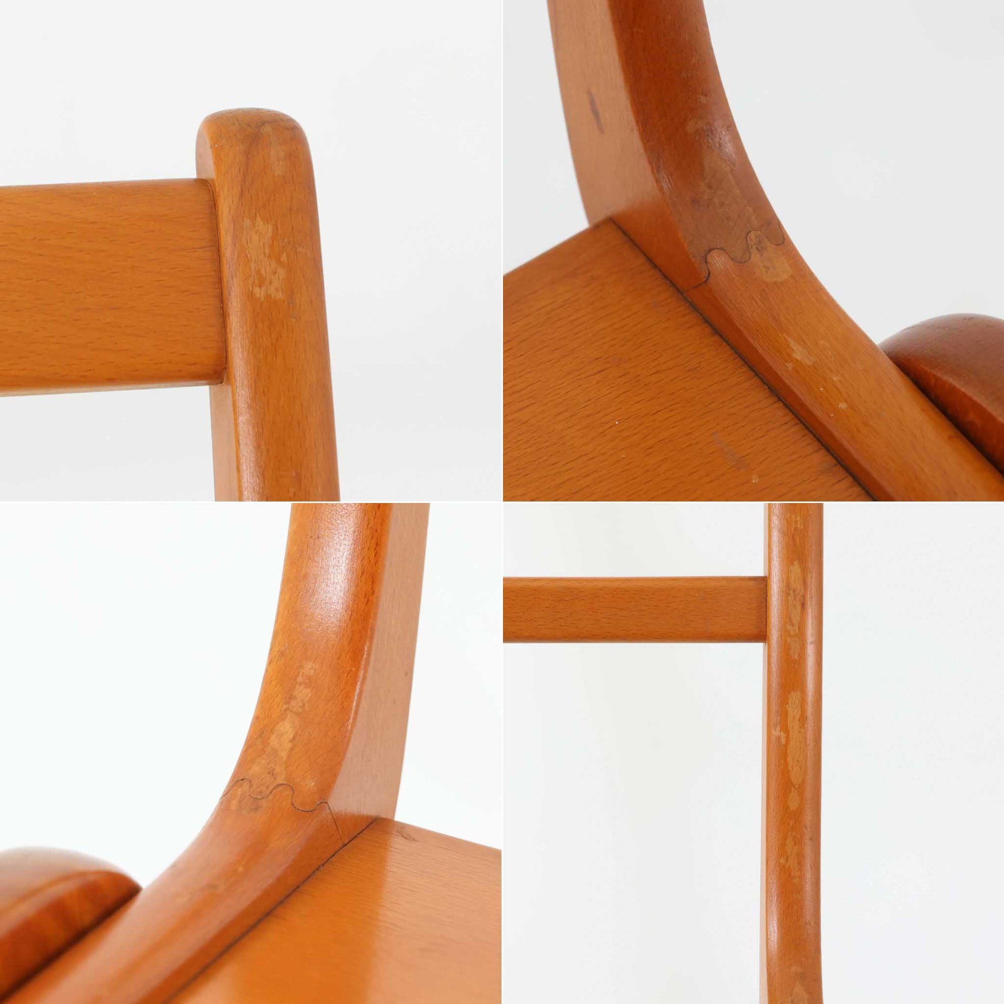 Henning Kjaernulfがデザインし、Soro Stolefabrikにより製造されたダイニングチェア。ビーチ材を用いた軽快なフォルムに、緩やかにカーブした背もたれと成形された座面を組み合わせ、快適な座り心地と美しい意匠を両立しています。スタッキング可能な実用性も備え、必要に応じて省スペースで収納できる点も魅力。北欧デザインらしい機能美と、ビンテージならではの味わい深い木の風合いを楽しめる一脚です。