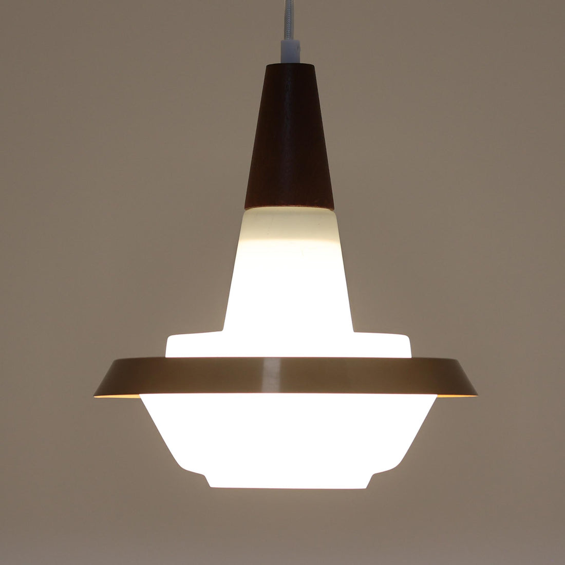 ペンダントライト ガラス×チーク×アルミ 直径25cm デンマーク製 北欧