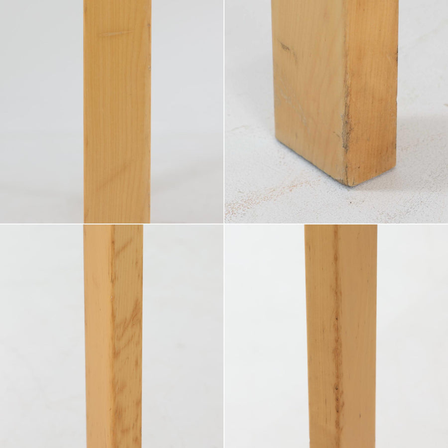 Alvar AaltoがデザインしArtek社より製造されたこちらのダイニングテーブルは、天板に落ち着いたグレートーンのリノリウム、脚部に美しい木肌のバーチ材を用いた北欧モダンデザインの名作で、L字型に曲げられた脚部がアアルトらしい柔らかな造形美を感じさせます。幅120cmの使い勝手のよいサイズ感で、ダイニングやワークスペースにもしっくりと馴染み、機能美と素材感のバランスに優れた一台です。