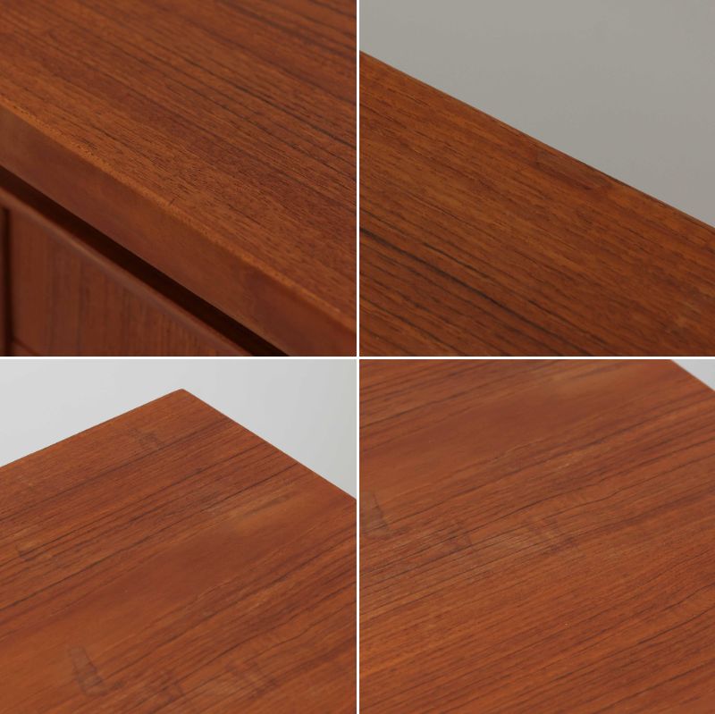 デンマーク製のビンテージ両袖デスクです。チーク材を使用した天板と本体は、美しい木目と温かみのある色合いが魅力で、北欧家具らしい上質な雰囲気を空間にもたらします。左右に備えられた引き出し収納は書類や小物を整理しやすく、作業スペースをすっきり保てる実用的な設計。背面も美しく仕上げられており、空間の中央に配置しても映えるデザインです。細身の脚部が軽やかな印象を与え、書斎やワークスペースに落ち着いたビンテージの存在感を添える一台です。