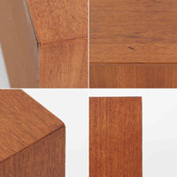 Nils Jonssonがデザインし、Hugo Troedsが製作した幅95cmの小ぶりなボードです。上質なチーク材を用いた端正な箱型フォルムに、楕円形の彫り込み取っ手がさりげないアクセントを添えています。引き戸仕様により限られた空間でも扱いやすく、内部には棚板を備え収納力も十分。すらりと伸びる脚部が軽やかな印象を与え、リビングや書斎、玄関先でも活躍します。経年により深みを増した木肌が北欧ビンテージならではの温もりと存在感を感じさせる一品です。