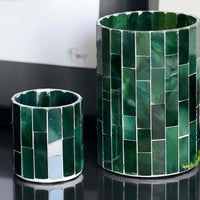 グリーンガラスのモザイク貼りティーライトキャンドルホルダー　Amroha