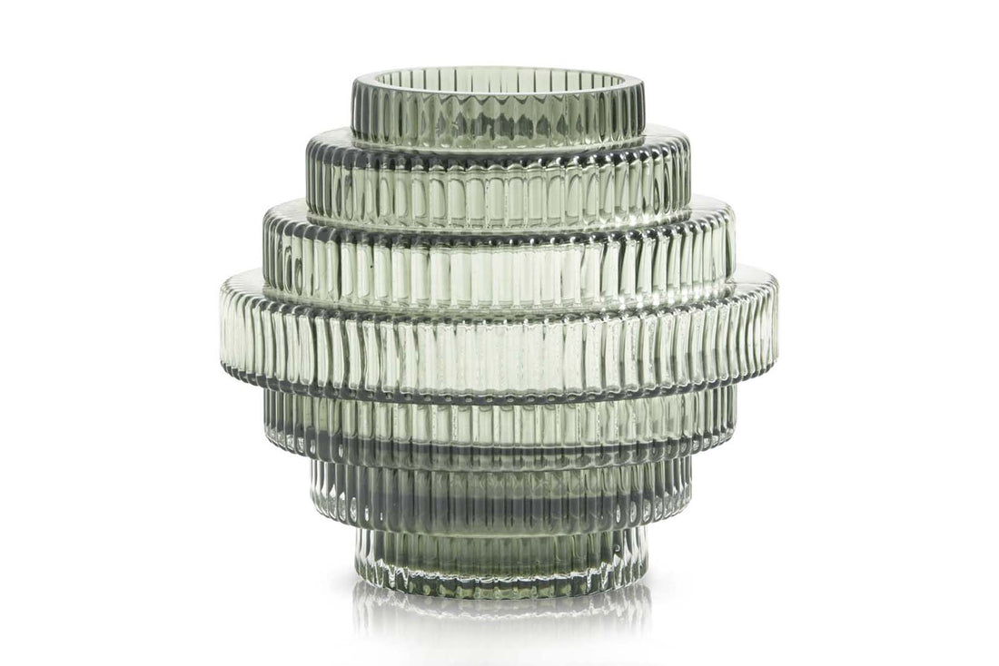 綺麗なグリーンのデコレーションベース/花瓶　RILL　高さ16cm