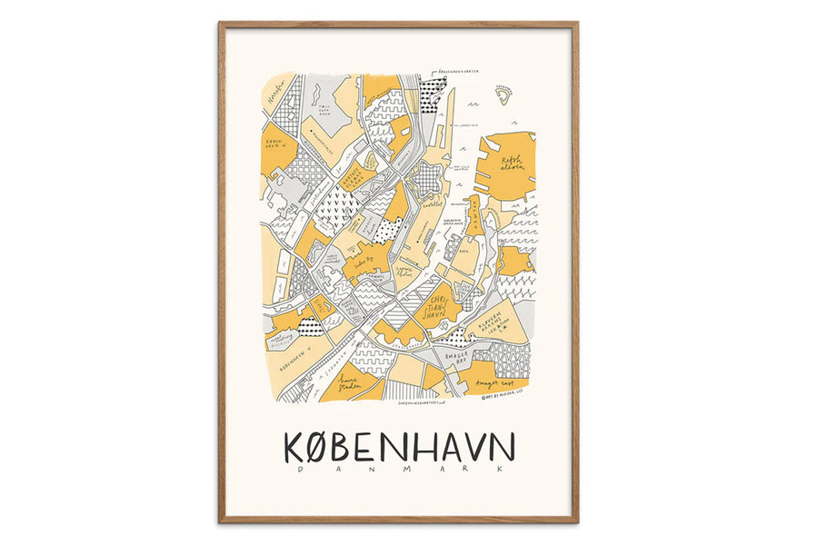 ポスター/アートプリント　50×70cm　Aleisha - Neighborhood Map - Copenhagen Yellow