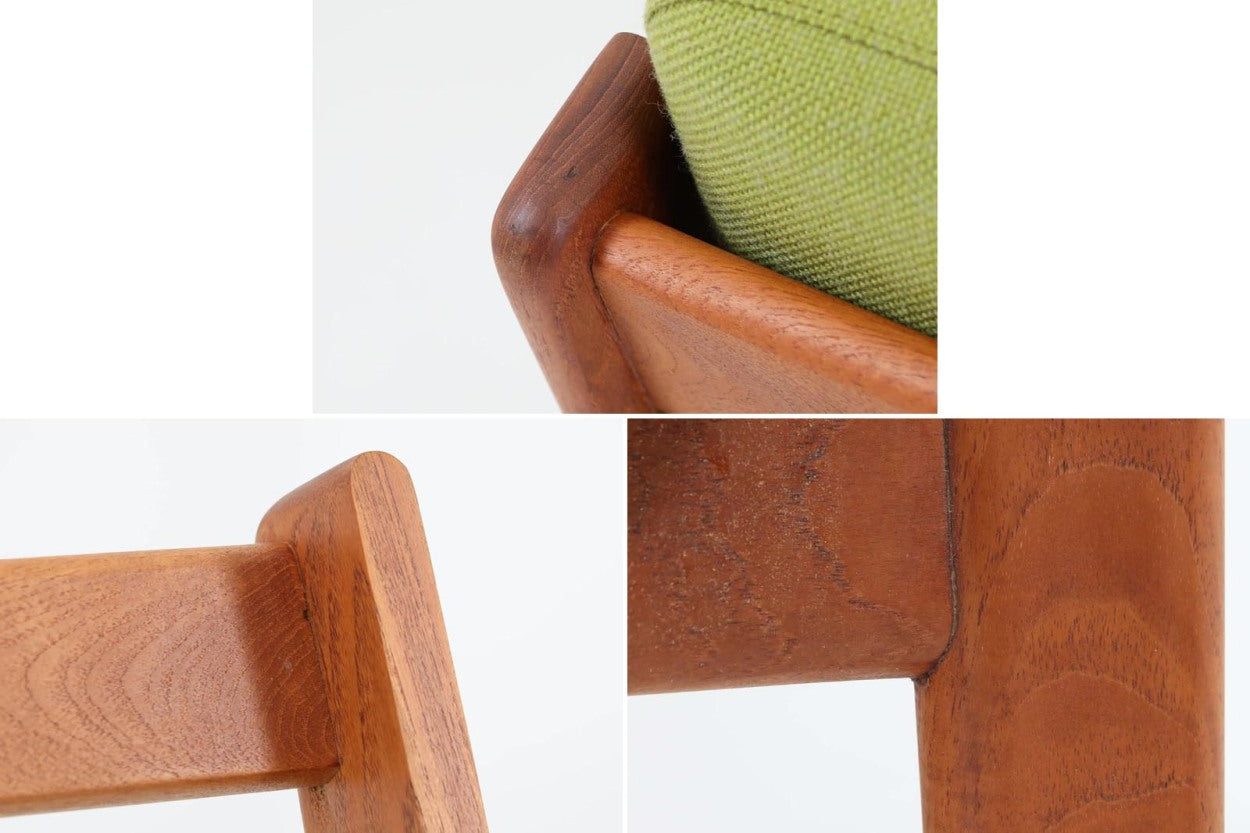 北欧家具を代表するソファ『GE290』です。現在リプロダクト品が販売されていますが、こちらは本物です。元々はベッド会社であるGETAmA社ならではのコイルスプリングが内包されたクッションの座り心地は、弾力があり心地良く、読書や映画などのリラックスタイムに最適です。立ち上がる際も適度なはね返りがあるので、動く時に億劫になる事はありません。HansJ.Wegnerならではの時代を超えた素晴らしいデザインです。横や背面から見るとまた違った表情を感じて頂けると思います。こちらは現行品では手に入れる事が出来ない、チーク材の非常に希少なモデルです。