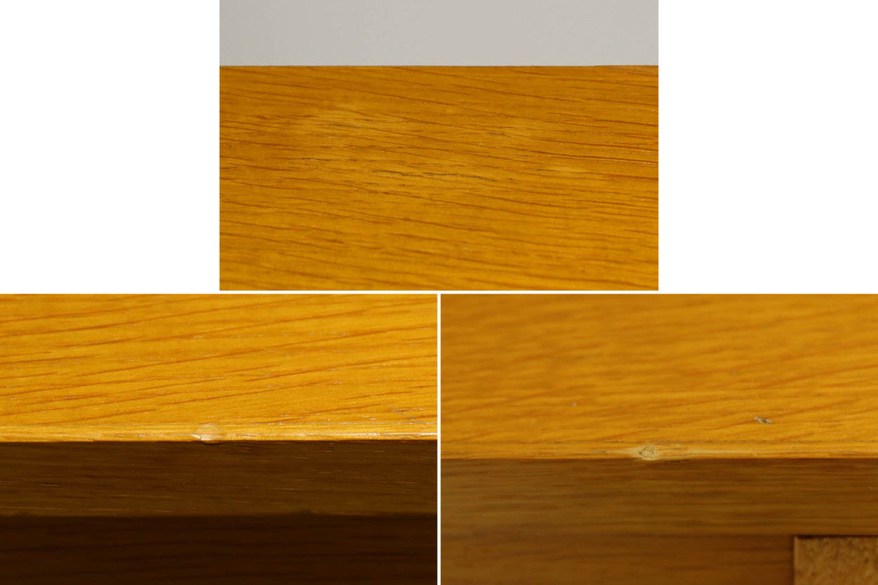デンマークで長く使用されていたキャビネットです。経年により色味が濃くなったオーク材が魅力的です。そして何と言っても特徴は蛇腹式の扉。小ぶりでシンプルなフォルムですが、その扉を開けると沢山の引き出しや棚板があり、細かく分別して収納する事が出来ます。鍵付きで、大切な書類や物を保管したりと使い勝手が良さそうです。