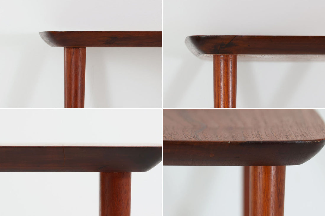 北欧より買い付けたネストテーブルです。シンプルなデザインで、天板には良質なチーク材が贅沢に使用されています。使わない時はすっきりと収納出来る、北欧のスタンダードアイテムです。
