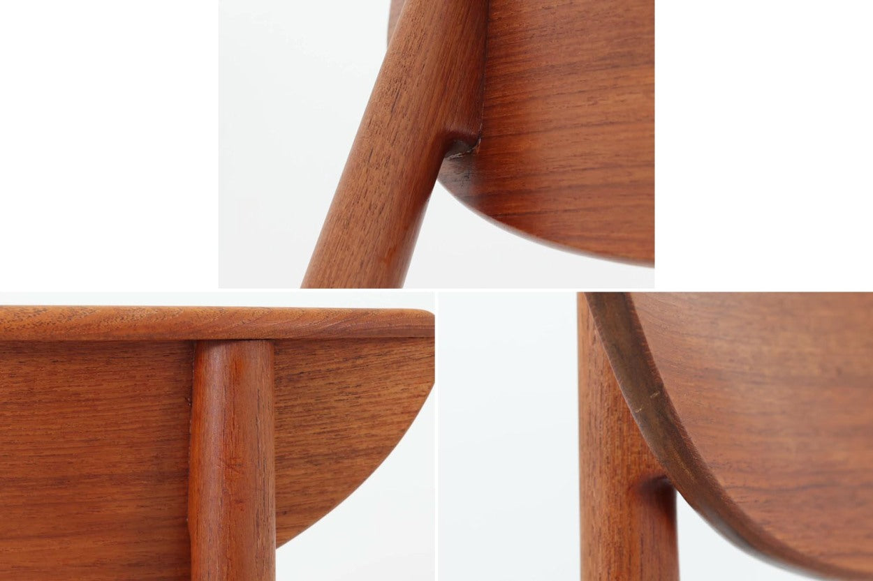 KurtOstervigによるチェアです。座面の位置が少し前、側幕板は後脚の少し下側へととりつけられており、座面が浮いた様なすっきりとした印象を受けます。良質なチーク材が使用されており、重厚な背板は座り心地も良く、現地デンマークでも見かける事が少ない希少な逸品です。