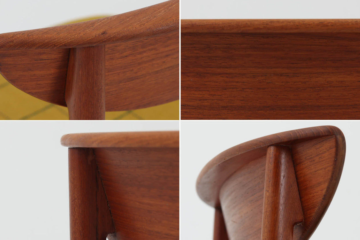 KurtOstervigによるチェアです。座面の位置が少し前、側幕板は後脚の少し下側へととりつけられており、座面が浮いた様なすっきりとした印象を受けます。良質なチーク材が使用されており、重厚な背板は座り心地も良く、現地デンマークでも見かける事が少ない希少な逸品です。