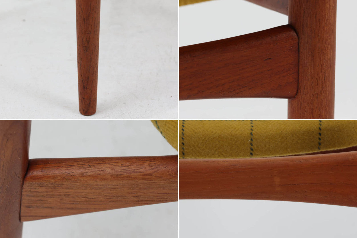 KurtOstervigによるチェアです。座面の位置が少し前、側幕板は後脚の少し下側へととりつけられており、座面が浮いた様なすっきりとした印象を受けます。良質なチーク材が使用されており、重厚な背板は座り心地も良く、現地デンマークでも見かける事が少ない希少な逸品です。