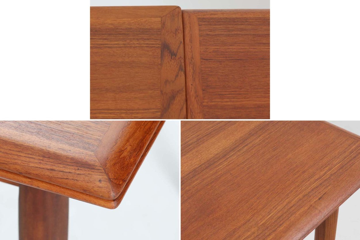 北欧より買い付けたエクステンションダイニングテーブルです。本体と拡張板の縁の重なり方が見事なデザインです。片方だけ拡張板を広げて使用可能です。