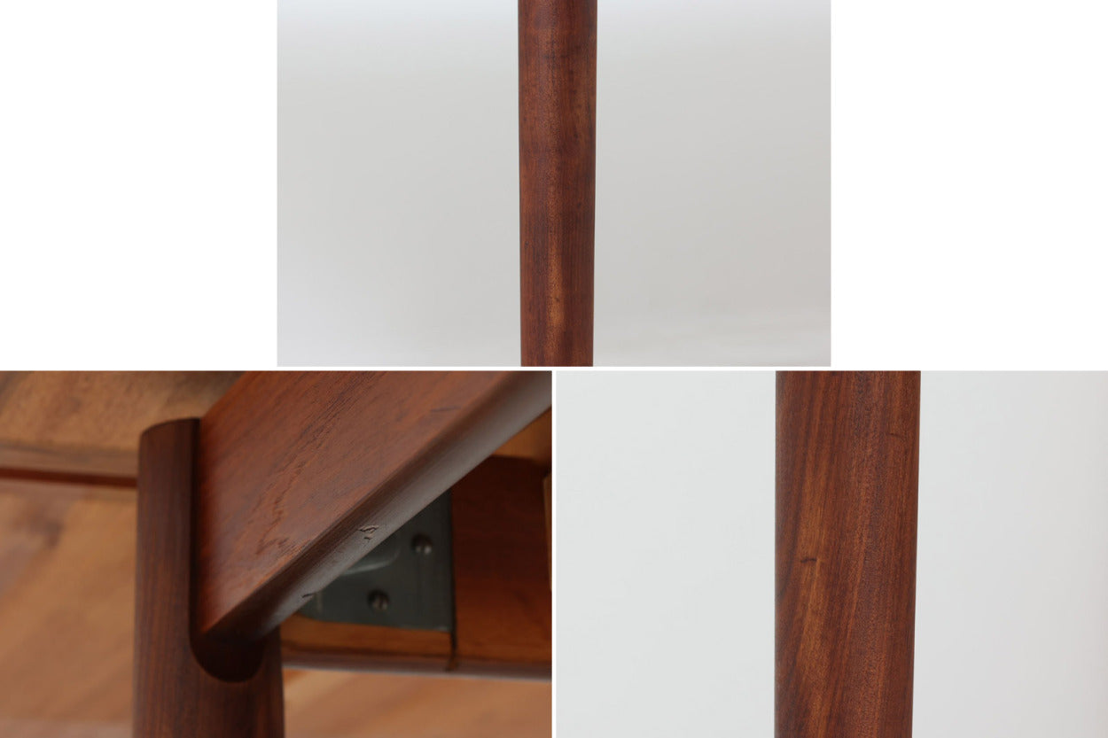 北欧より買い付けたエクステンションダイニングテーブルです。本体と拡張板の縁の重なり方が見事なデザインです。片方だけ拡張板を広げて使用可能です。