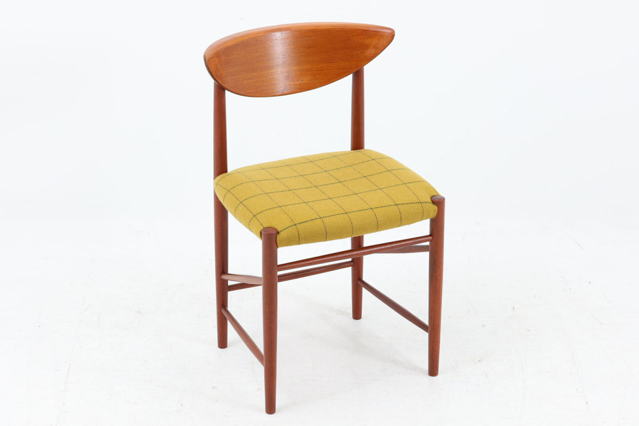 背もたれの曲面、貫の数が特徴的な"PeterHvidt&amp;amp;Orlamolgaard"によってデザインされたチェアです。当時の希少なチーク材が使用されたフレームは、手作りでデンマークの名工"Soborg社"熟練の職人によって作成されています。背もたれの縁は椅子を引きやすい様に、貫の数は強度面も併せ持っています。少し大きめでゆったりとした安楽性の高い座り心地です。デスクチェアとしてはもちろんリビングに置いても素敵だと思います。