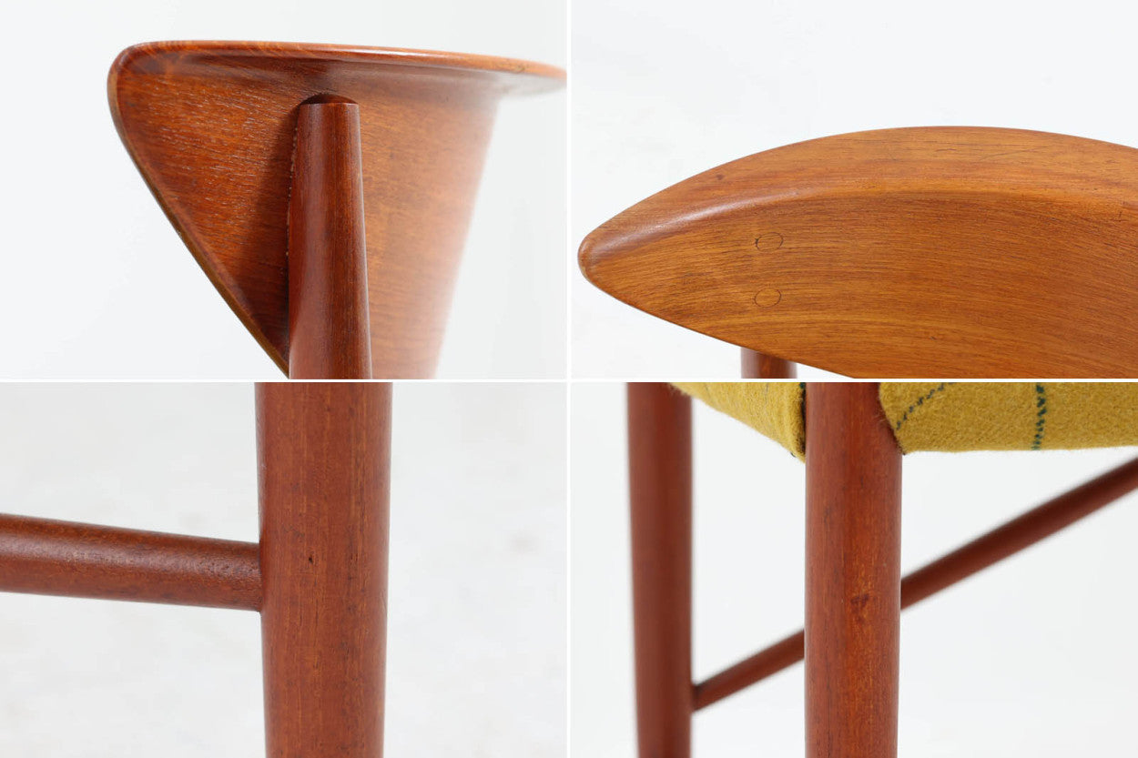 背もたれの曲面、貫の数が特徴的な"PeterHvidt&amp;amp;Orlamolgaard"によってデザインされたチェアです。当時の希少なチーク材が使用されたフレームは、手作りでデンマークの名工"Soborg社"熟練の職人によって作成されています。背もたれの縁は椅子を引きやすい様に、貫の数は強度面も併せ持っています。少し大きめでゆったりとした安楽性の高い座り心地です。デスクチェアとしてはもちろんリビングに置いても素敵だと思います。