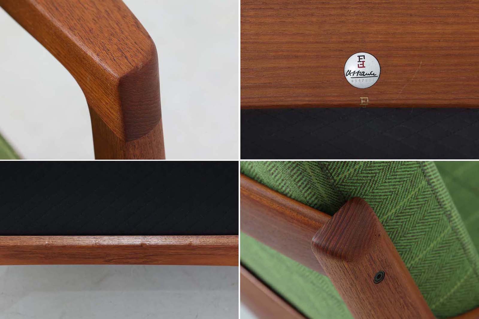 OleWanscherによりデザインされたmodel169シングルソファです。フレームはシンプルながらも、程よい傾斜が掛かっています。丁寧に削りだされたチーク材は色味も良く、ビンテージ品ならではの暖かみを感じさせてくれます。リビングに置いて、ゆったりとしたリラックスタイムはいかがでしょうか。座面と背もたれにスプリングが内包されており座り心地も良好です。