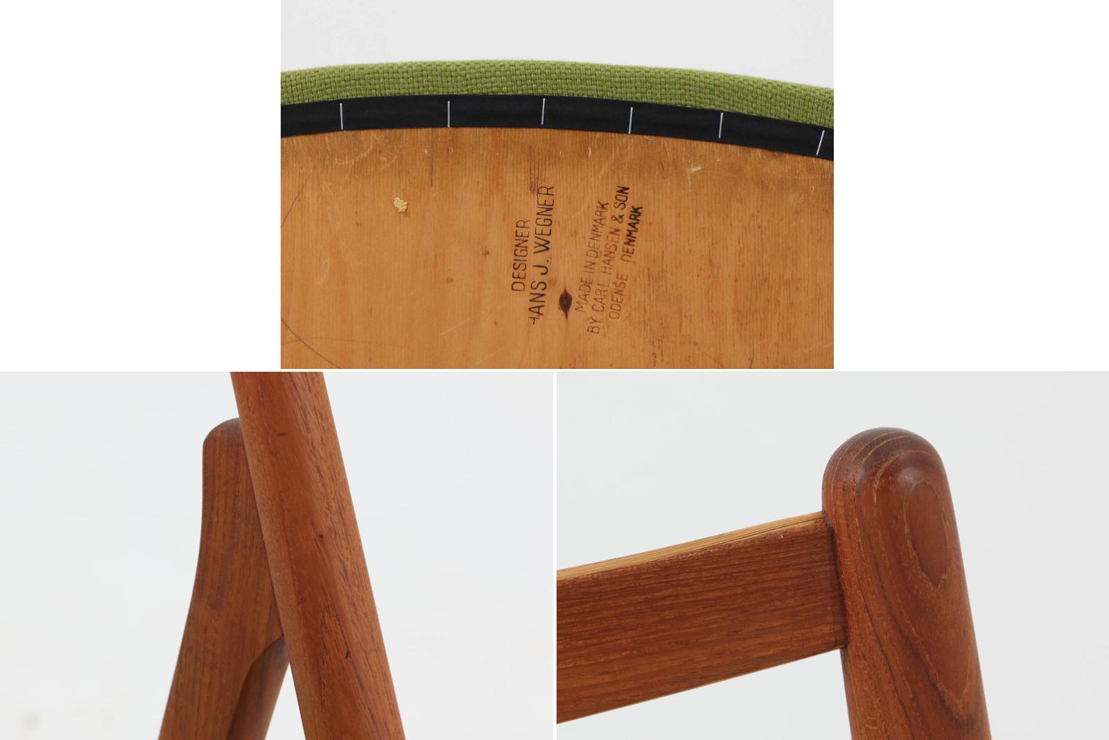 デンマークより買い付けたハンス・J・ウェグナーデザインによるチェア「CH29」です。現在復刻品が出ておりますが、チーク材フレームは復刻されておらず、希少な商品です。軽量で扱いやすく、見た目よりもずっと座り心地が良い名作椅子です。張替済みで綺麗な状態です。