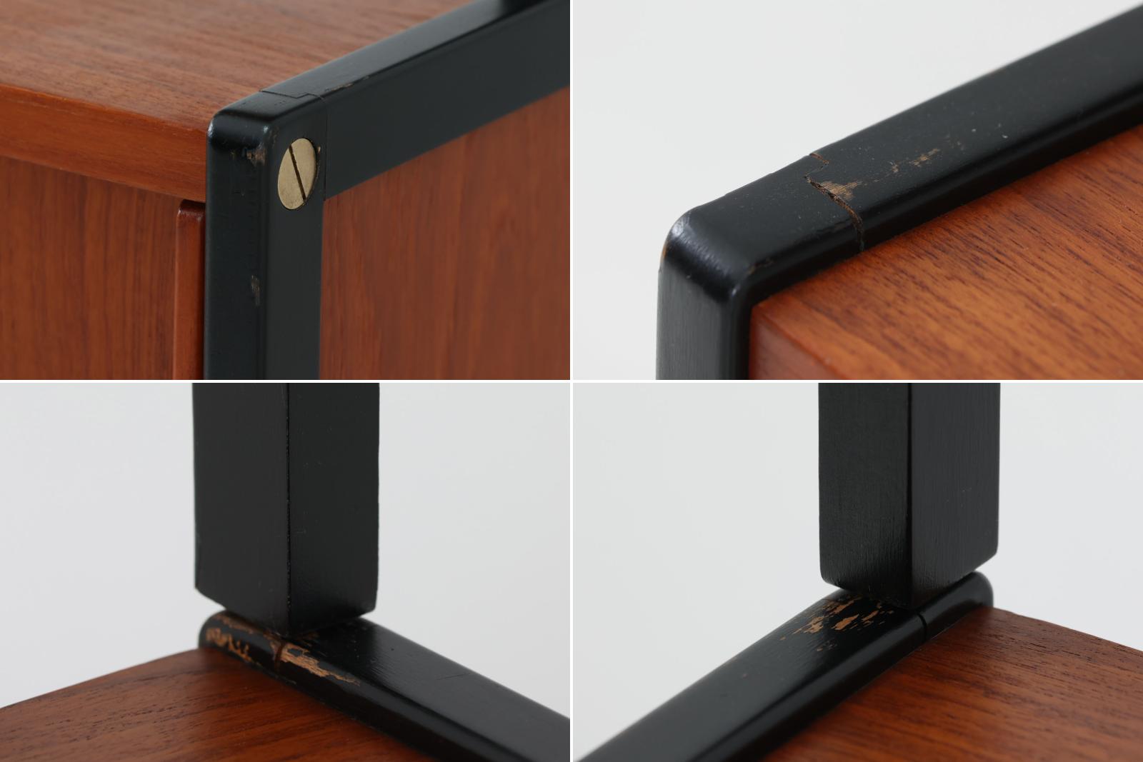 スウェーデンより買い付けたオープンシェルフです。引き戸とオープンタイプの棚板の非常にシンプルなモデルです。B.Fridhagenならではチーク材とブラックペイントが使用された素敵なデザインです。