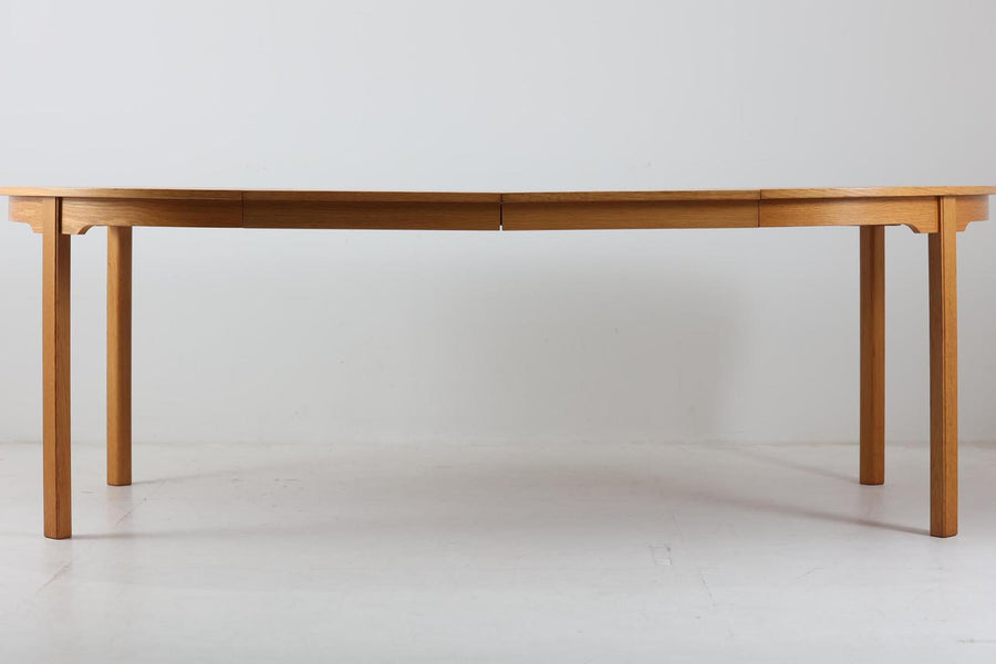 【反り有り】デンマーク製　円形　エクステンションダイニングテーブル　直径120cm　オーク材　北欧家具ビンテージ