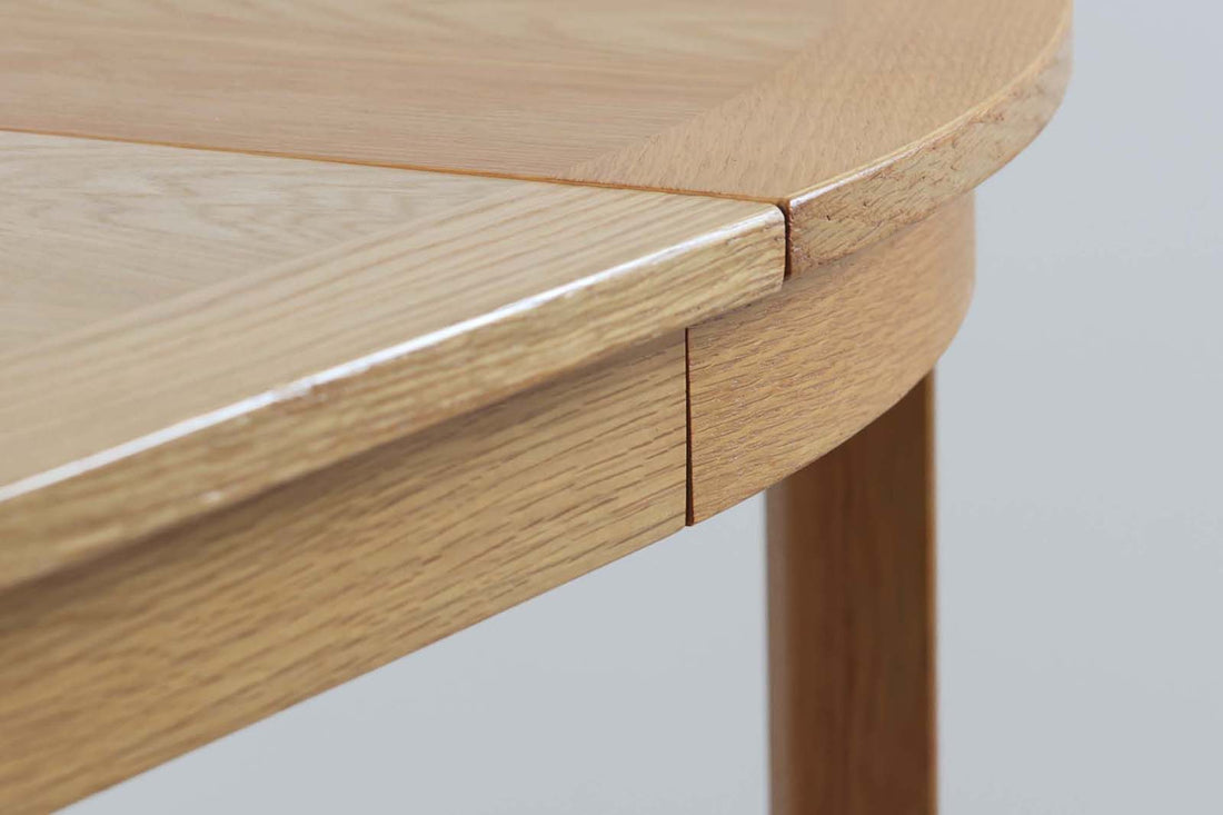 【反り有り】デンマーク製　円形　エクステンションダイニングテーブル　直径120cm　オーク材　北欧家具ビンテージ