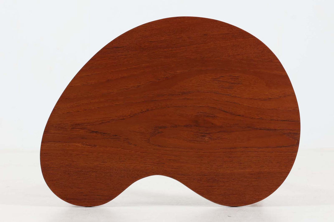 デンマーク製　お洒落な形のサイドテーブル　3本脚　チーク×オーク材　北欧家具ビンテージ
