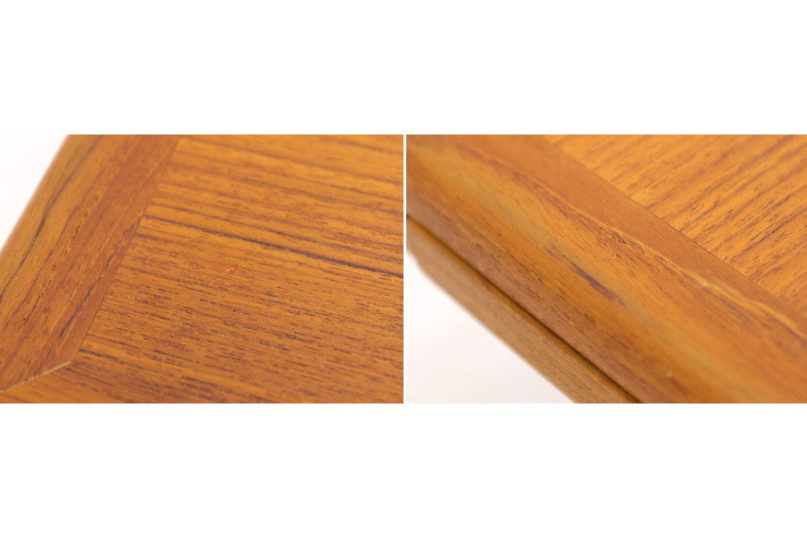 デンマークより買い付けたセンターテーブルです。コップなどを置ける拡張棚が付属しています。チーク材ならではの綺麗な木目の天板です。