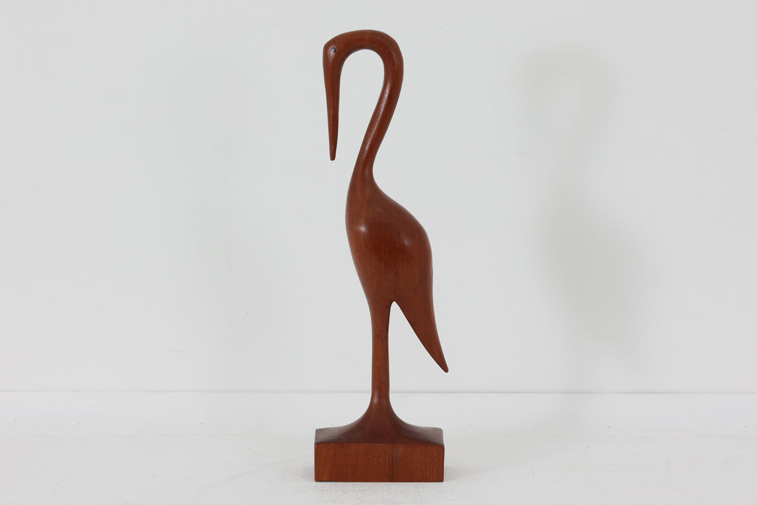 北欧ビンテージ雑貨　チーク材無垢材でできた鳥のアートピース/オブジェ　高さ32cm